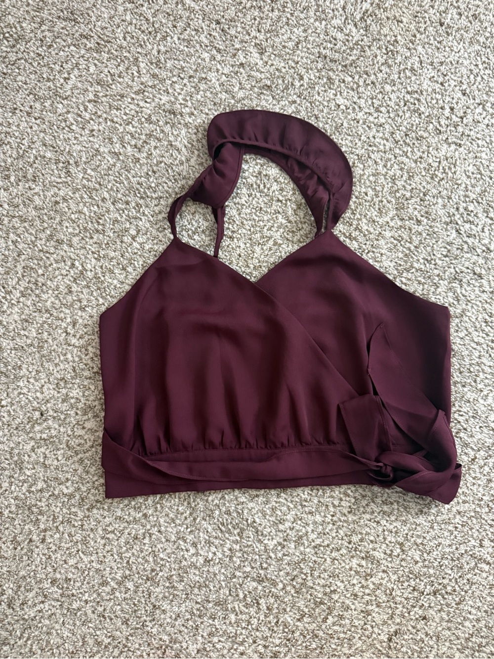 Express Wrap Halter Crop Top in Burgundy